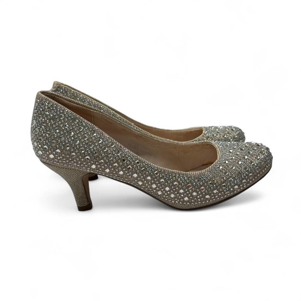 Blossom Coquette Silver rhinestone heels with silver clear rhinestones size 6
